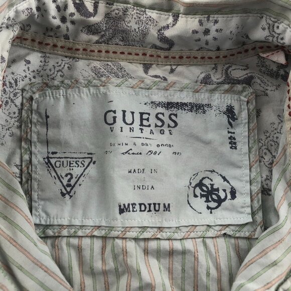 Guess Vintage Mens Shirt Medium Green Pinstriped Long Sleeve Button-Up Casual - Picture 3 of 11